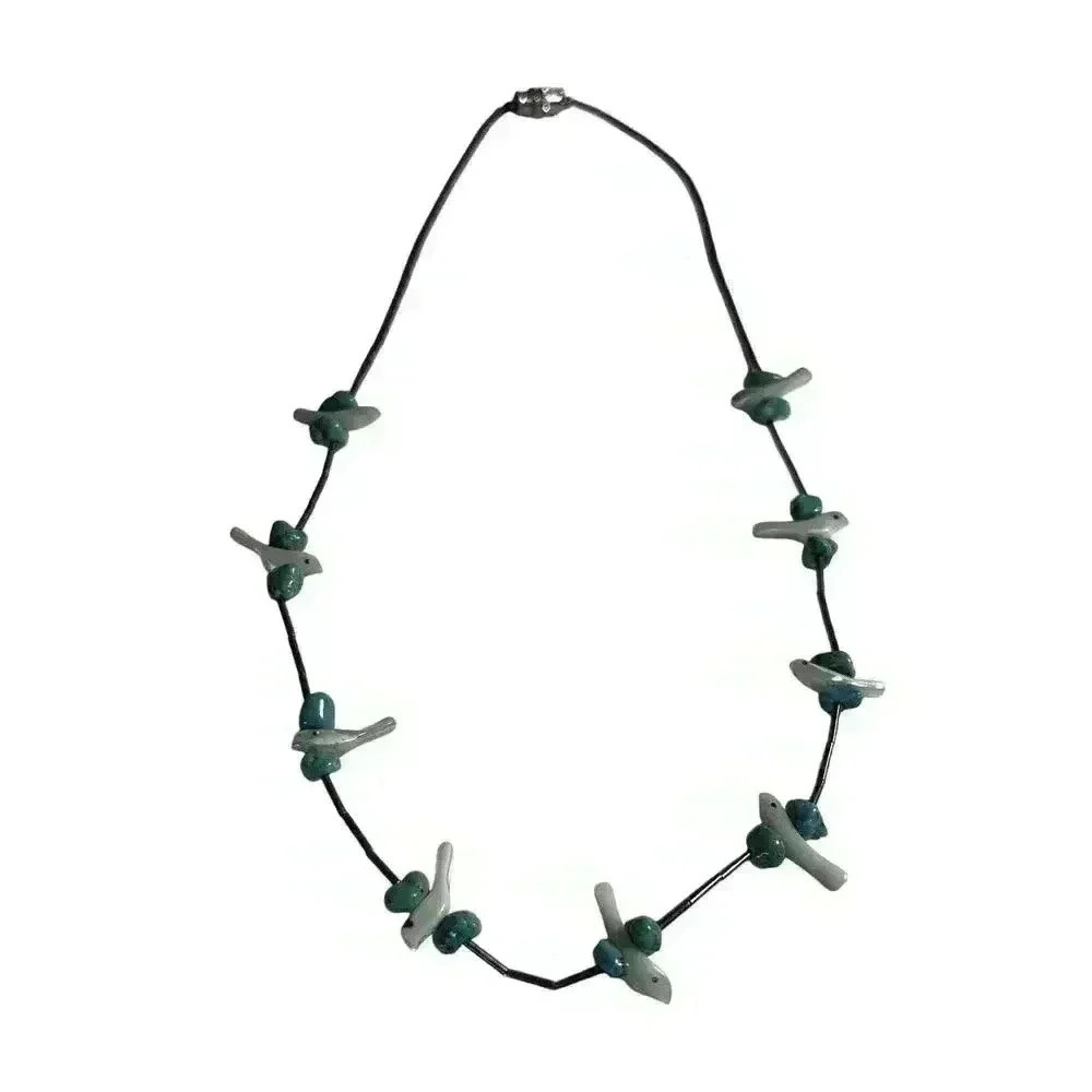 1970s South-West Style Liquid Silver & Mother-of-Pearl Turquoise Necklace